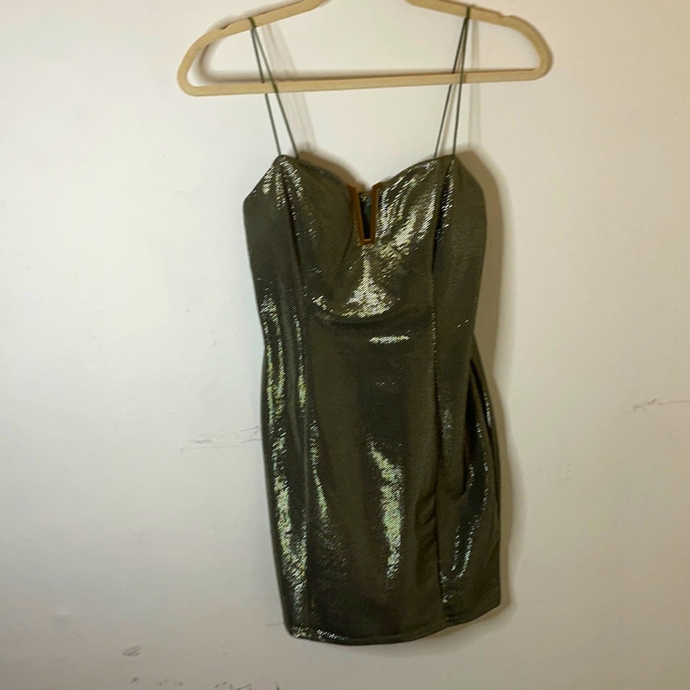 Olive and Gold Mini Party Dress